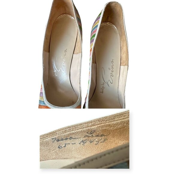 Vintage 1950s David Evins Rainbow Striped Pumps 50s 60s Heels Size 7 AAAA Narrow - Picture 9 of 13